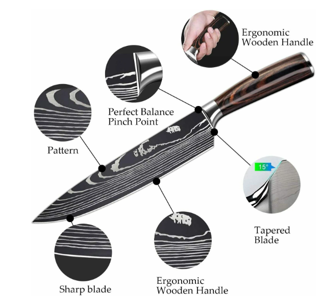 9pcs Stainless Steel Laser Cut Knife Set